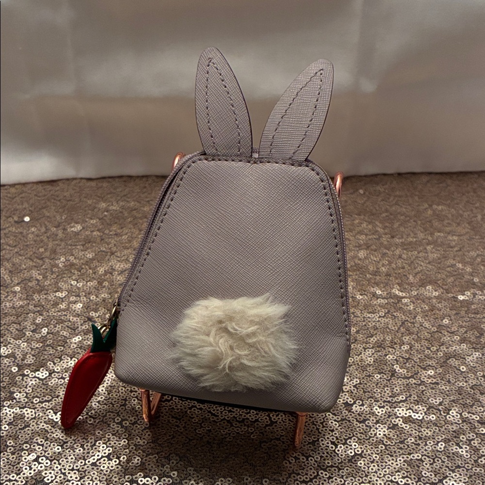 Gray Bunny Coin Purse Kate Spade w Carrot Zip & Fuzzy Tail Leather 2017 - Picture 7 of 10